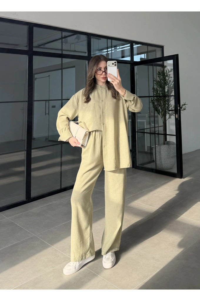 Hakim Yaka Çağla Keten Gömlek Takım