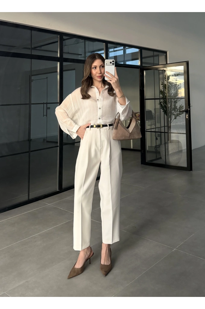 Oversize Transparan Beyaz Gömlek