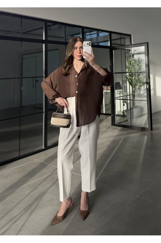 Oversize Transparan Kahve Gömlek