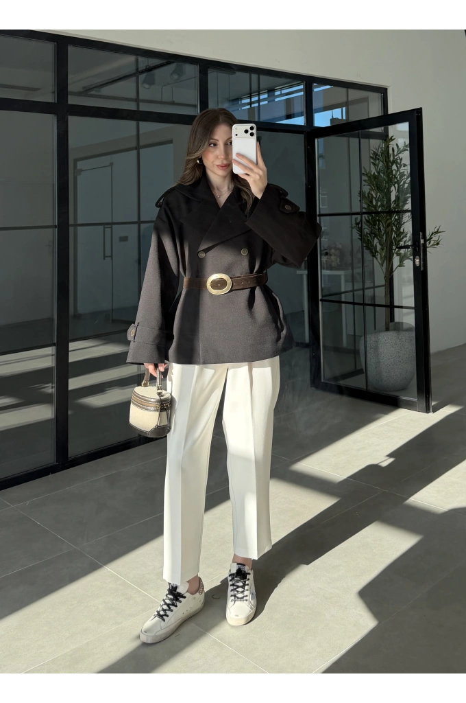 Sarah Kemerli Astarlı Siyah Trençkot