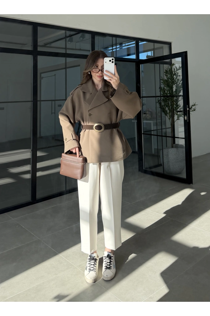 Sarah Kemerli Astarlı Haki Trençkot