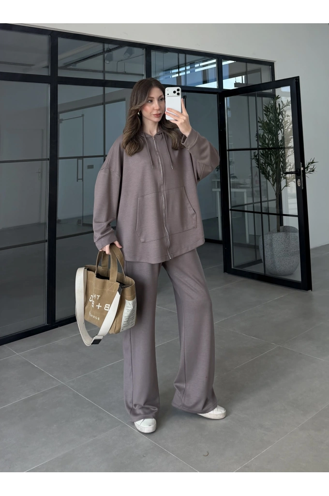 Kapüşonlu Oysh Kumaş Fermuarlı Toprak Spor Takım