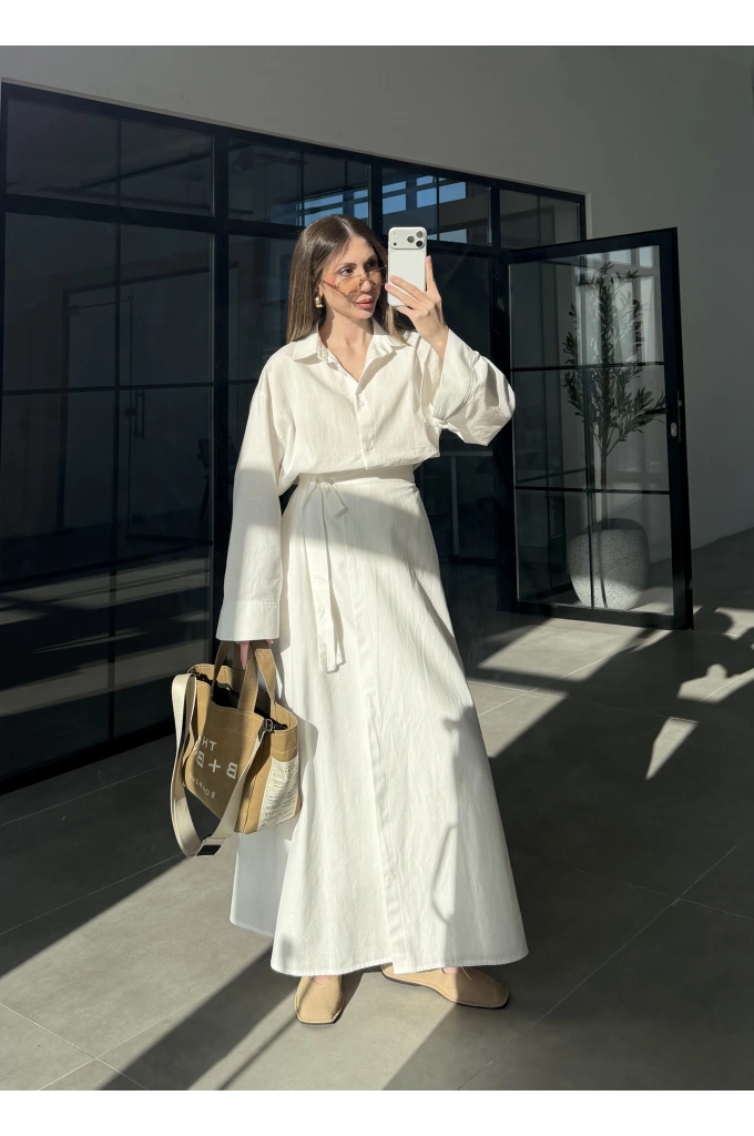 Anvelop Keten Etekli Ekru Gömlek Takım