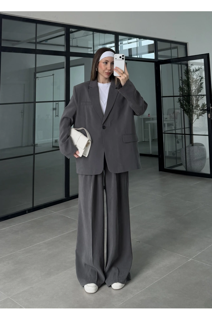 Perla Premium Astralı Antrasit Ceket Takım