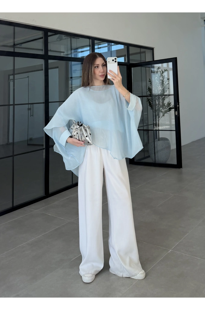 Uçuşan Pelerin Bebe Mavi Tül Bluz