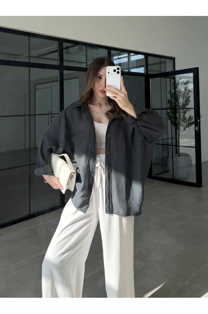 Oversize Tensel Vintage Antrasit Gömlek