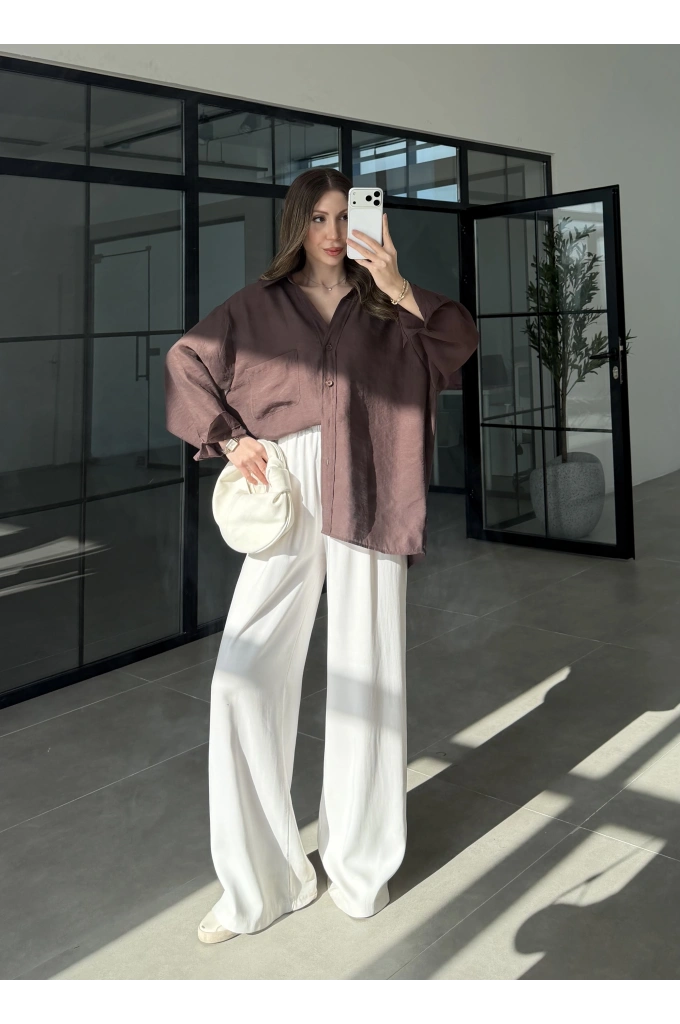 Oversize Tensel Vintage Kahve Gömlek