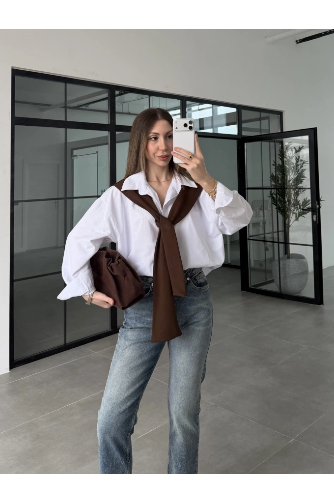 Oysh Kahve Garnili Gömlek