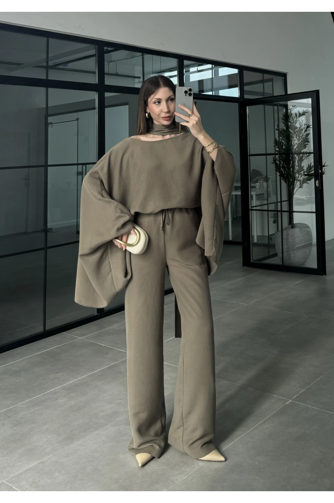 Pelerin Haki Asimetrik Kesim Takım