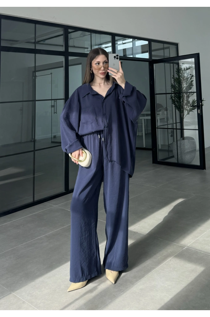 Fav Tensel Kumaş Oversize Lacivert Palazzo Takım