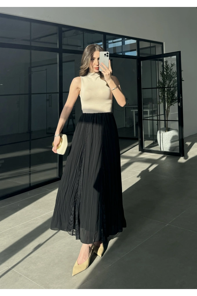 Güpürlü Astarlı Siyah Tül Etek