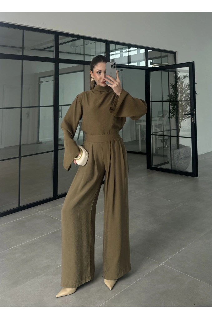 Asimetrik Kesim Marve Premium Haki Takım