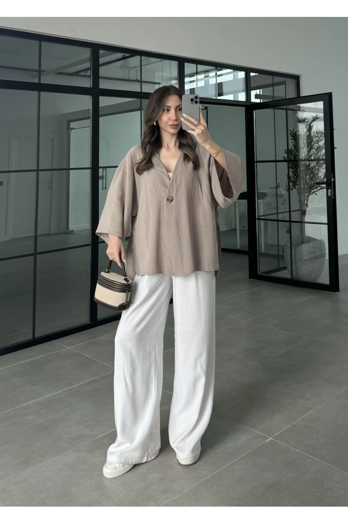 Sofi Tek Düğme Oversize Tensel Vizon Gömlek