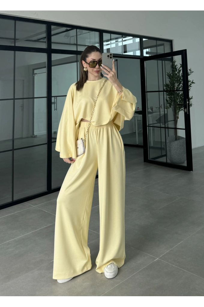Modal Kumaş Yarasakol Oversize Sarı Takım