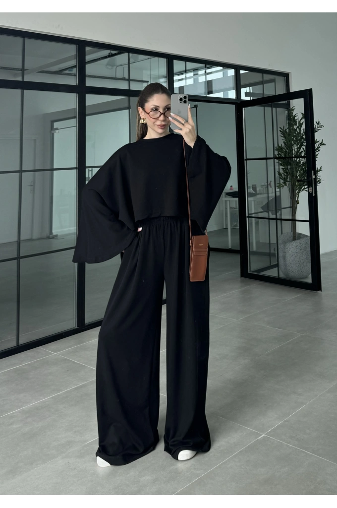 Modal Kumaş Yarasakol Oversize Siyah Takım