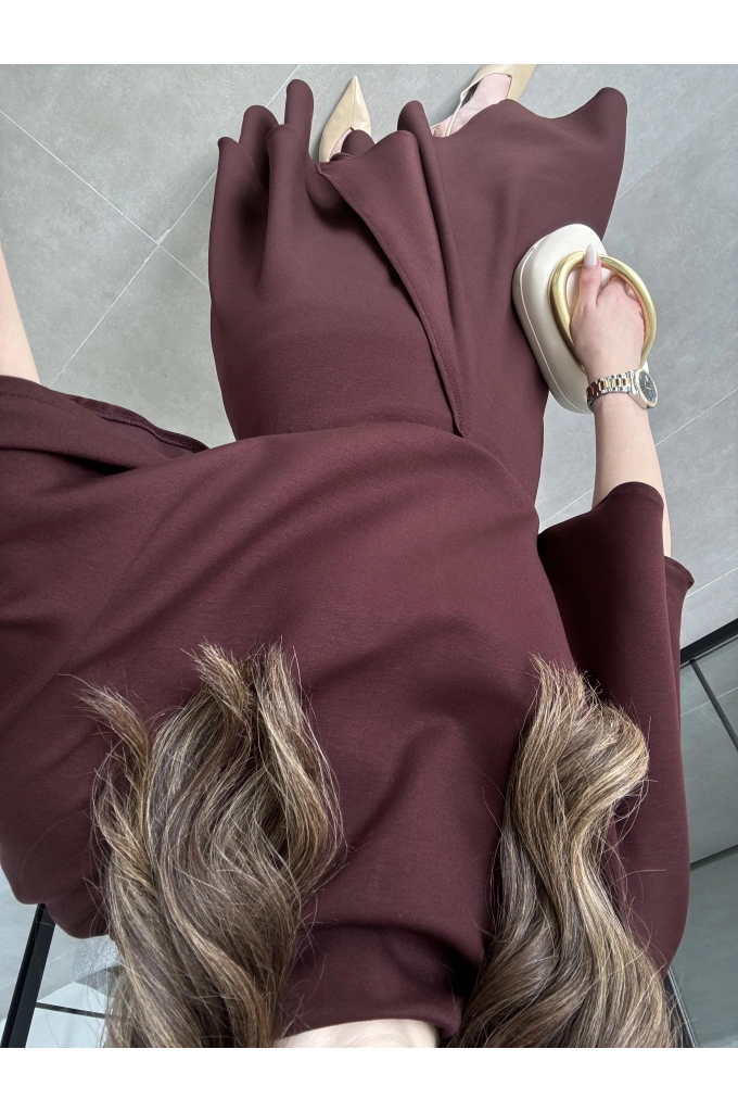 Oysh Modal Kumaş Asimetrik Bordo Etekli Takım