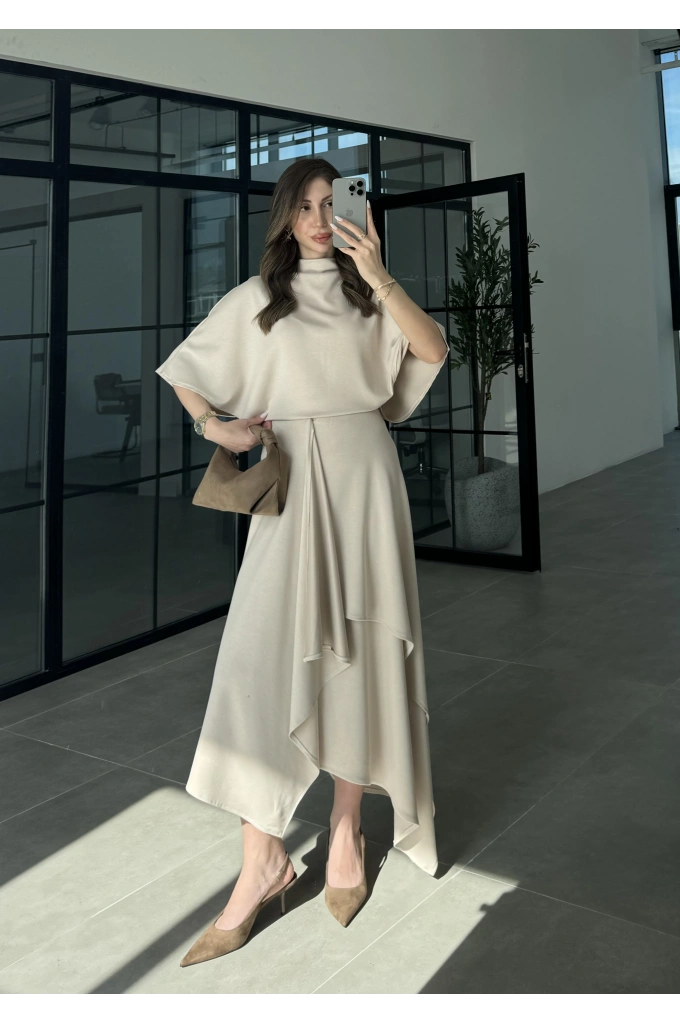 Oysh Modal Kumaş Asimetrik Taş Etekli Takım