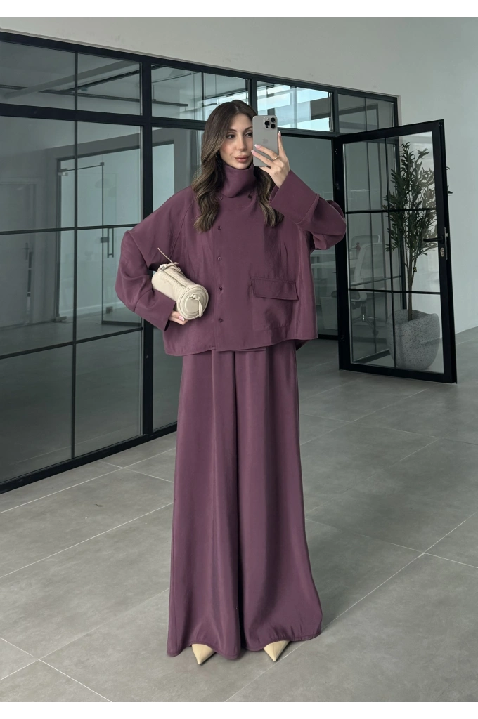 Tek Cepli Şal Yaka Vişne Tensel Takım