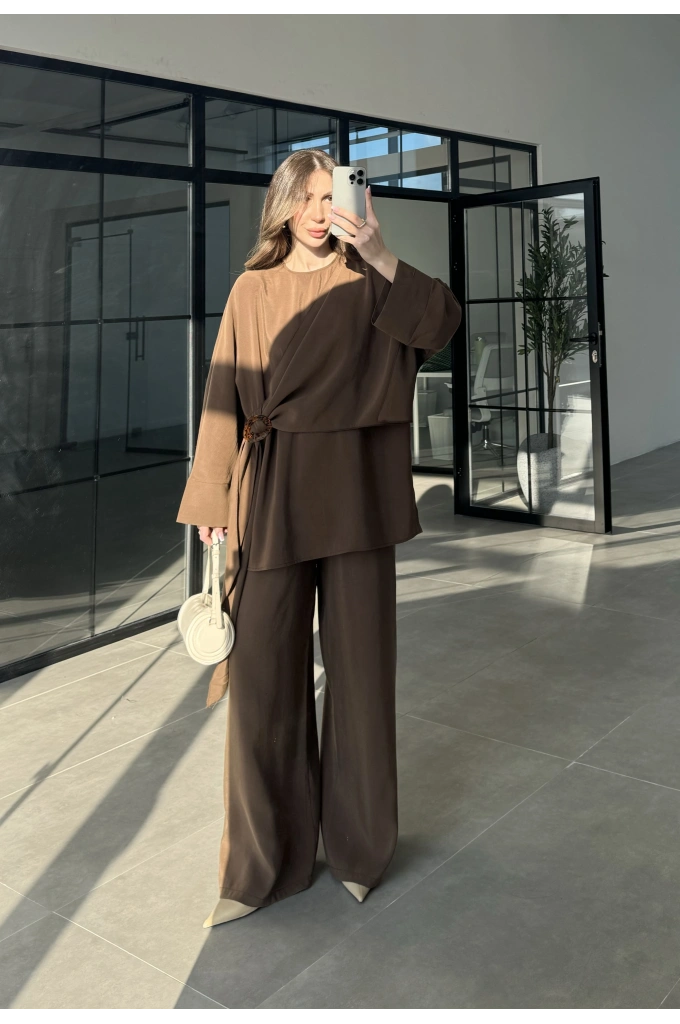 Yandan Tokalı Kahve Tensel Takım