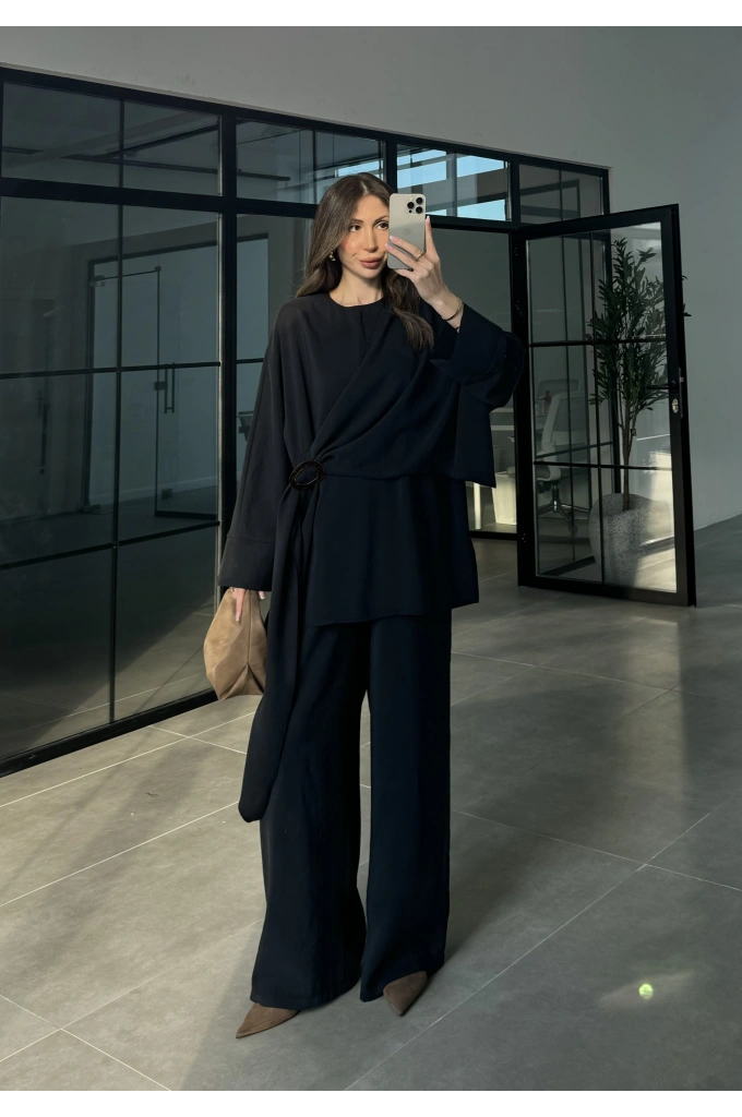 Yandan Tokalı Siyah Tensel Takım