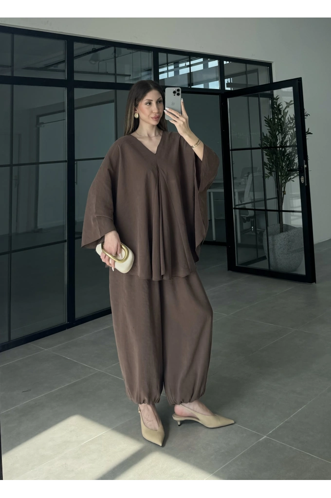 Kahve Salaş Bluz Şalvar Takım