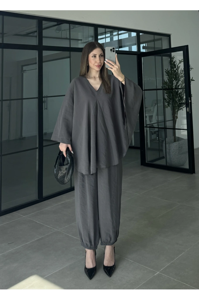 Antrasit Salaş Bluz Şalvar Takım