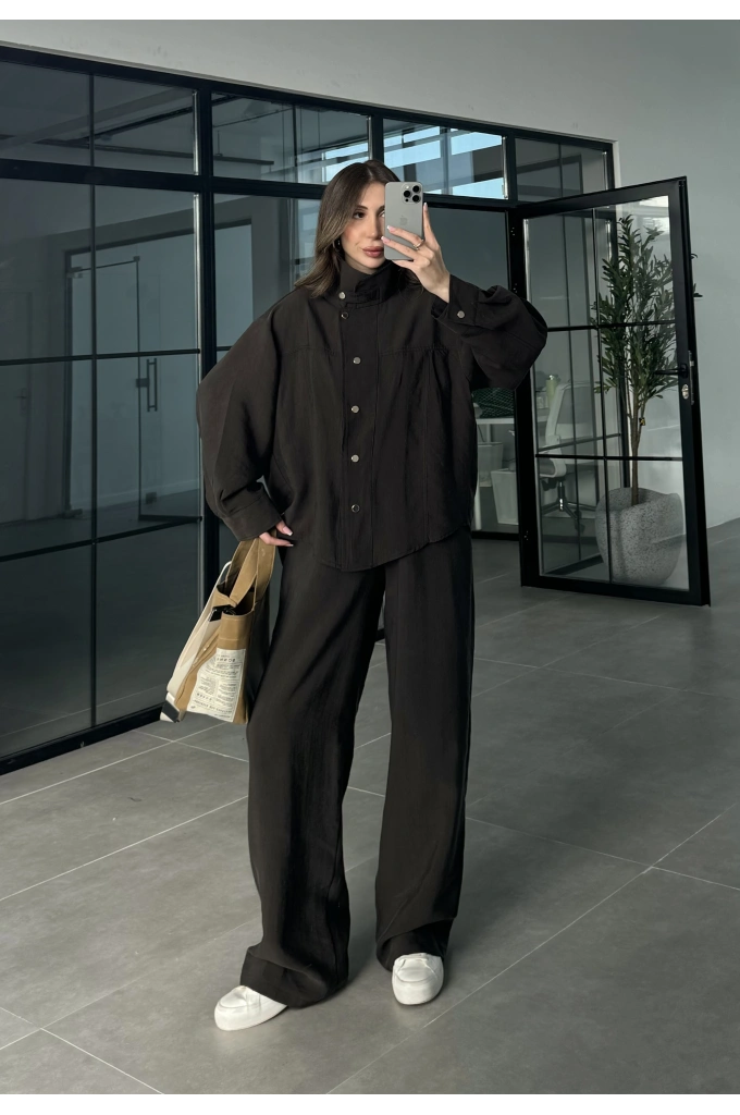 Boyundan Parçalı Kahve Bomber Takım