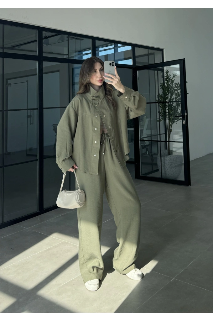 Boyundan Parçalı Haki Bomber Takım