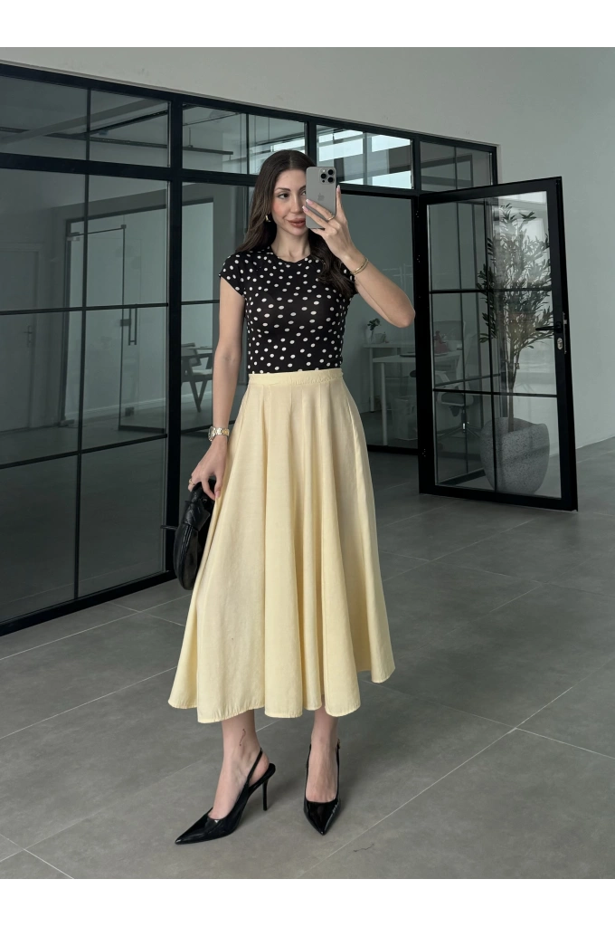 Midi Boy Tereyağ Sarısı Tensel Etek