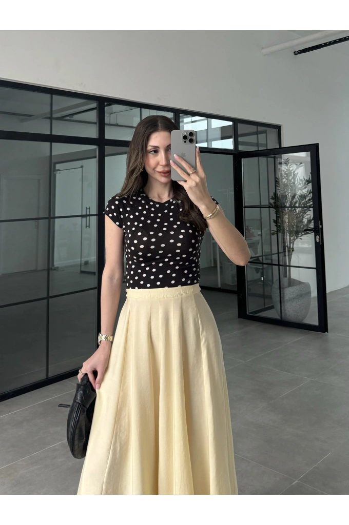 Puantiyeli Likralı Siyah Crop