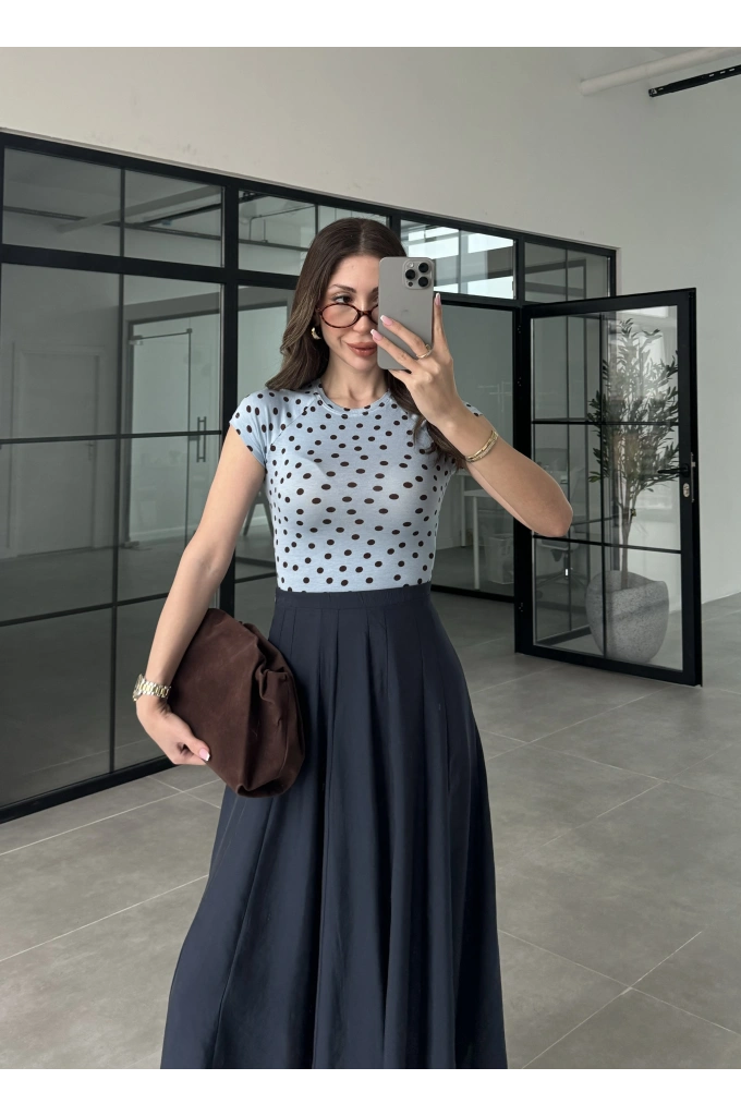 Puantiyeli Likralı Mavi Crop