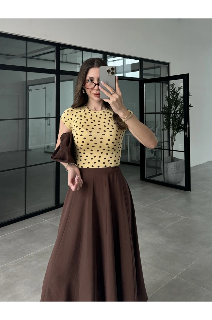 Puantiyeli Likralı Sarı Crop