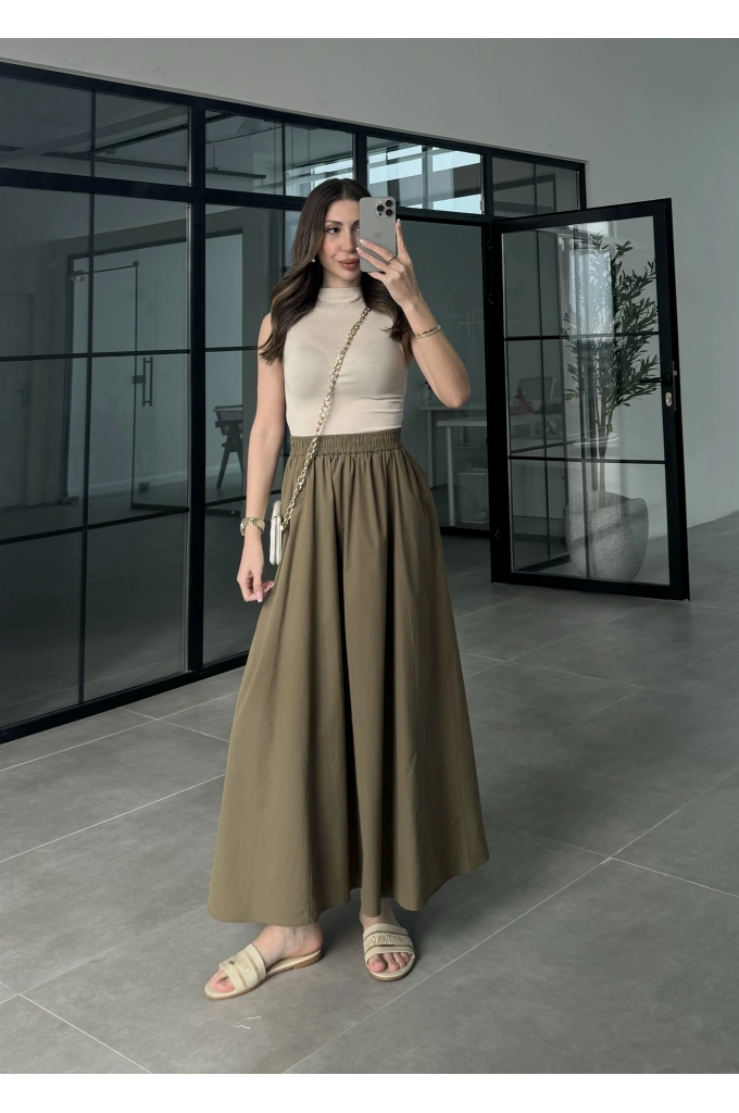 Poplin Kumaş Premium Haki Etek