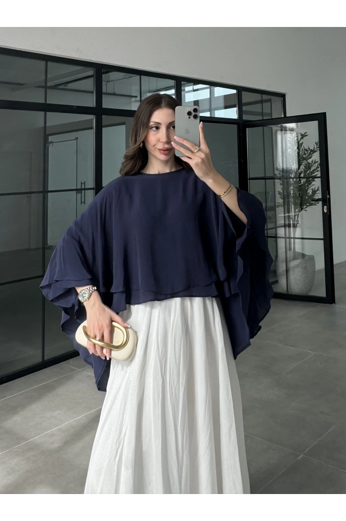 Çift Katlı Lacivert Pelerin Bluz