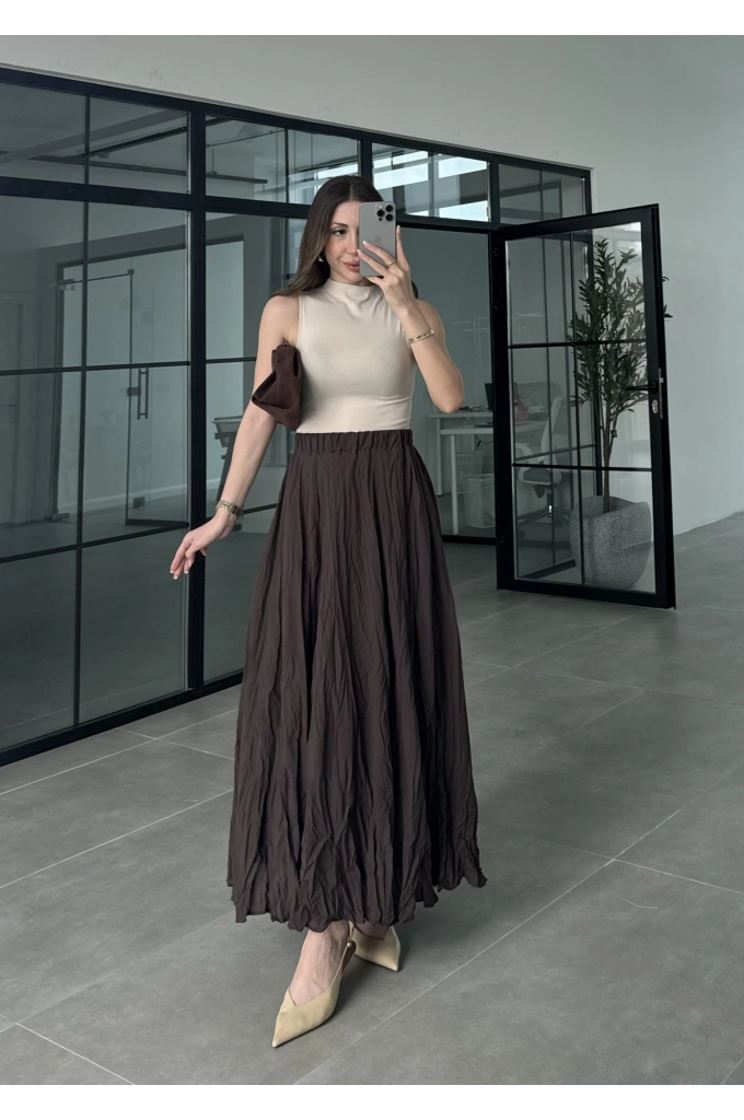 Vual Beli Lastikli Acı Kahve Kraş Etek