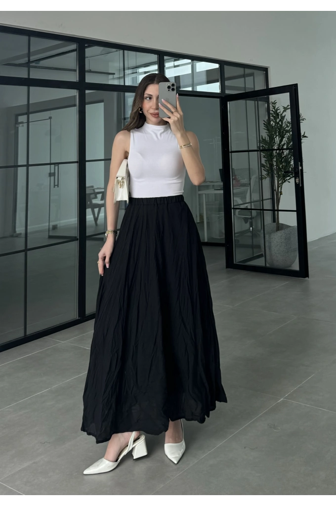 Vual Beli Lastikli Siyah Kraş Etek