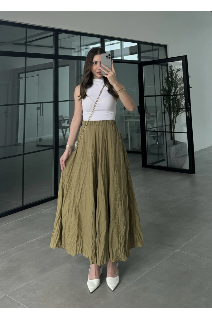 Vual Beli Lastikli Yağ Yeşili Kraş Etek