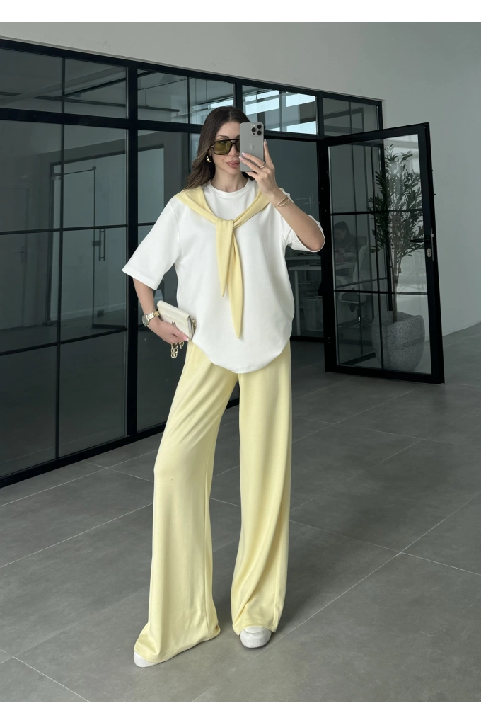 Oysh Kumaş Fular Detaylı Sarı Takım