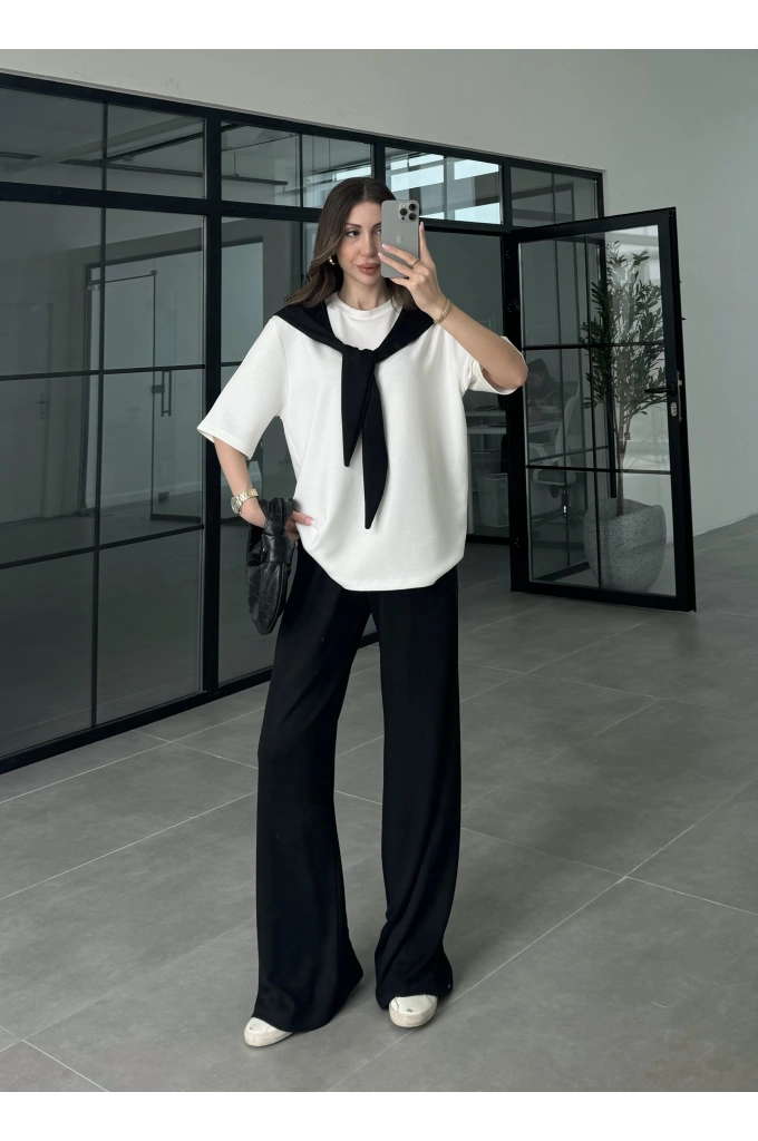 Oysh Kumaş Fular Detaylı Siyah Takım