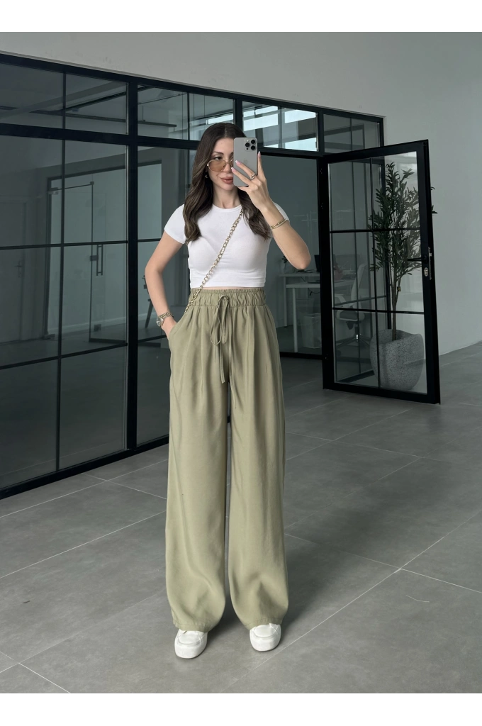 Alen Beli Lastikli Mint Tensel Pantolon