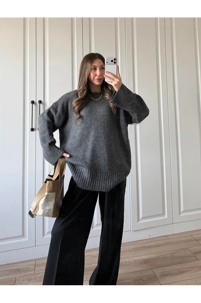 Alin Sık Dokuma Antrasit Premium Kazak