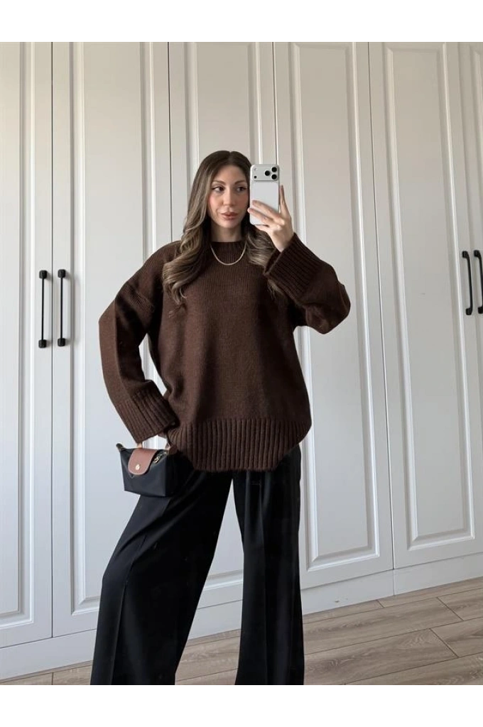 Alin Sık Dokuma Kahve Premium Kazak