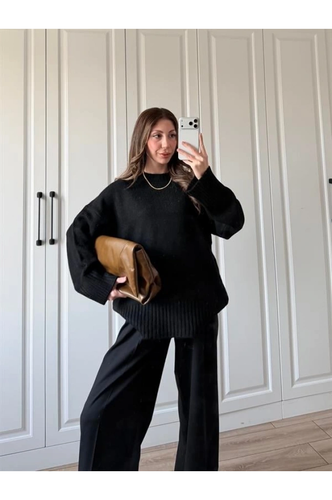 Alin Sık Dokuma Siyah Premium Kazak