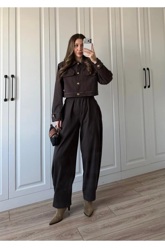 Anna Tasarım Premium İkili Kahve Kot Takım