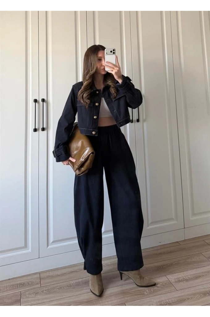 Anna Tasarım Premium İkili Koyu Kot Takım