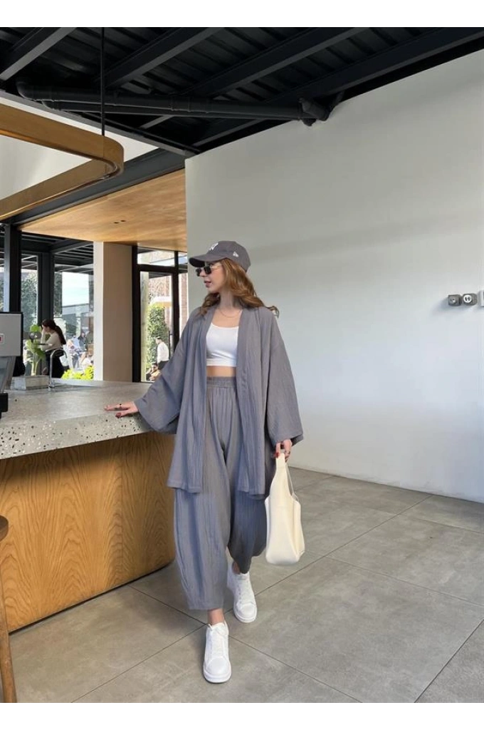 Antrasit Gofre Kimono Takım