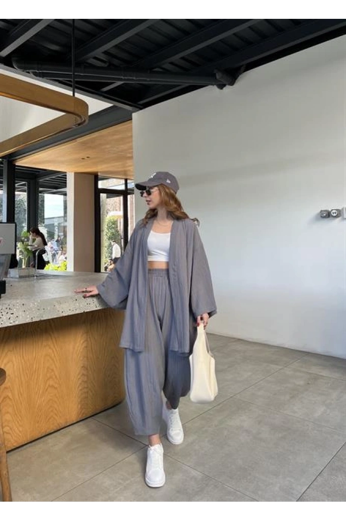 Antrasit Gofre Kimono Takım