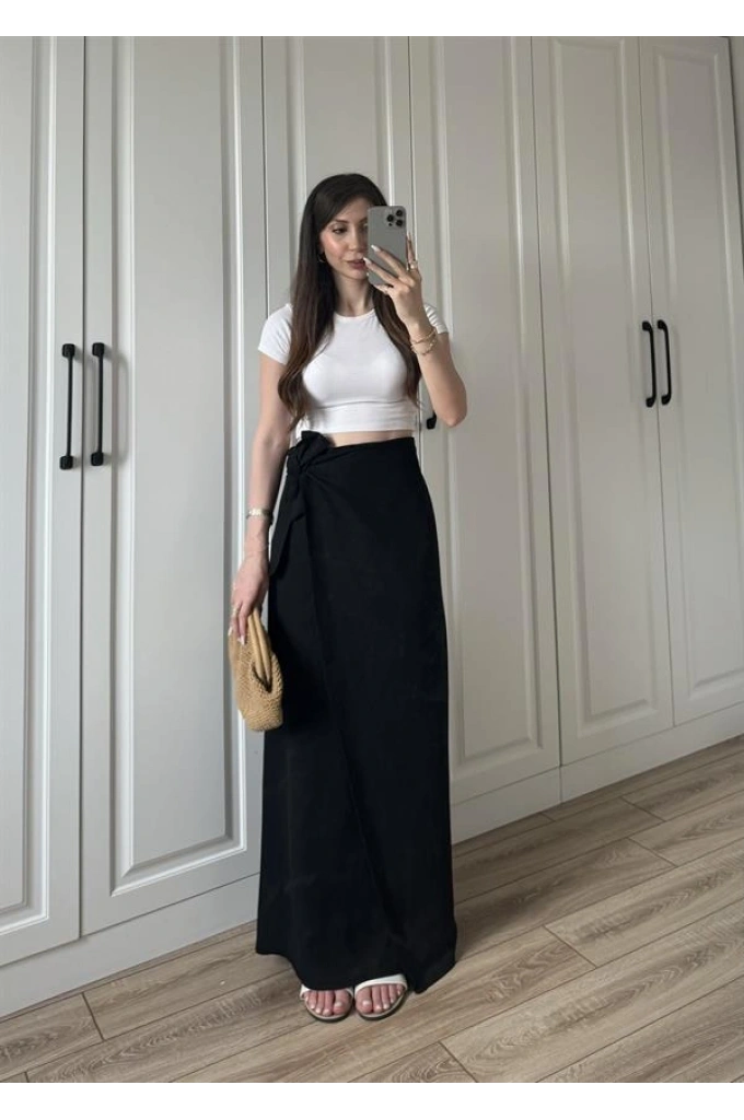 Anvelop Keten Uzun Siyah Etek