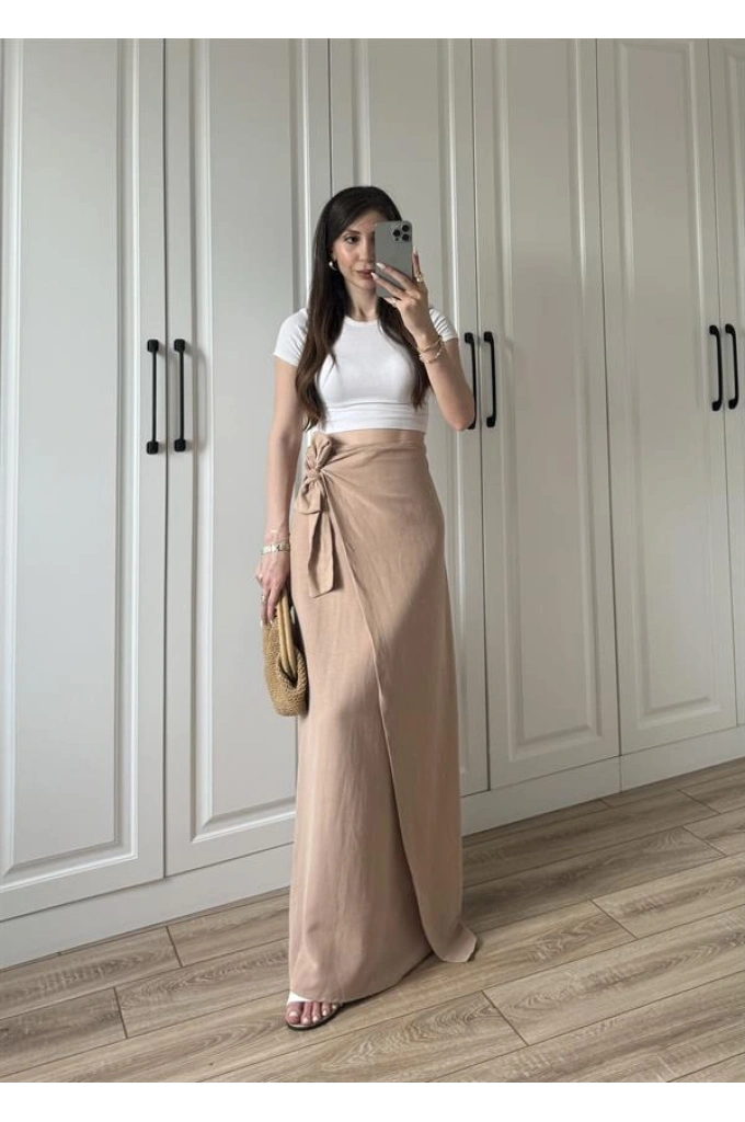 Anvelop Keten Uzun Taş Etek