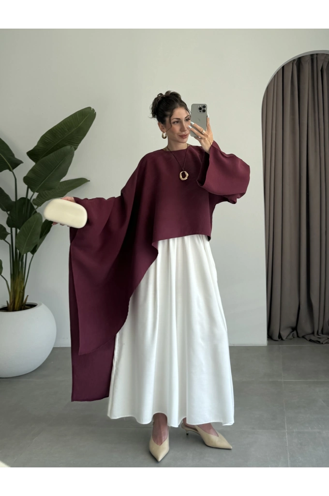 Asimetrik Modal Kumaş Bordo Bluz